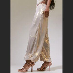 Urban Renewal Parties Remnants Luella Shimmer Toggle Pant Sz M in Beige